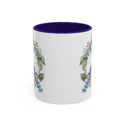 Winter Blue Jay in Holly Wreath Mug (11/15oz)
