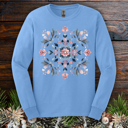 Winter Boho Floral Snowflake Long Sleeve Tee