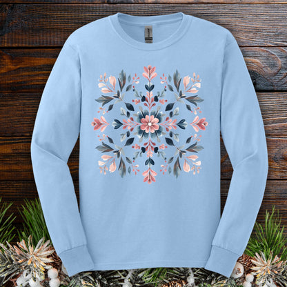 Winter Boho Floral Snowflake Long Sleeve Tee