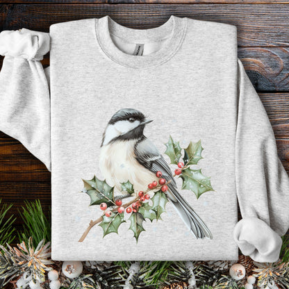 Winter Chickadee and Holly Berries Sweatshirt