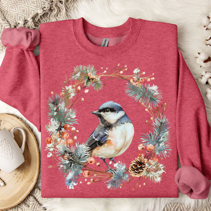 Winter Chickadee in Wreath Sweatshirt