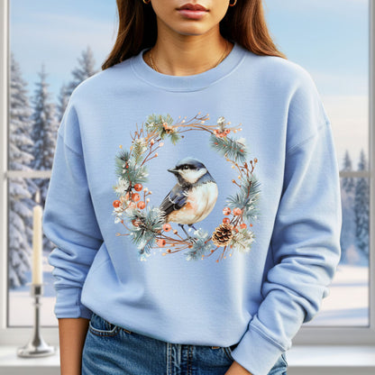 Winter Chickadee in Wreath Sweatshirt