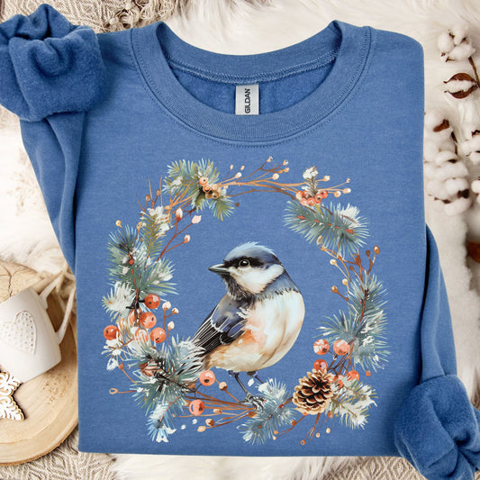Winter Chickadee in Wreath Sweatshirt