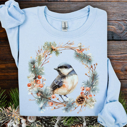 Winter Chickadee in Wreath Sweatshirt