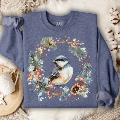 Winter Chickadee in Wreath Sweatshirt
