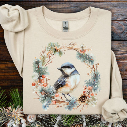 Winter Chickadee in Wreath Sweatshirt
