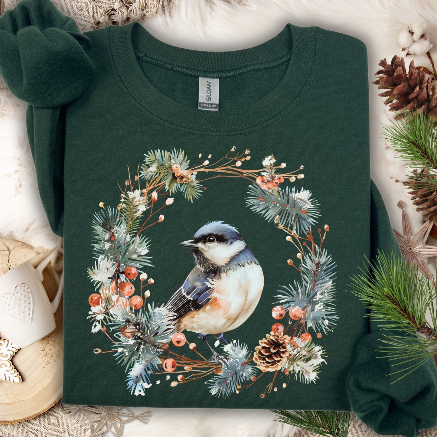 Winter Chickadee in Wreath Sweatshirt