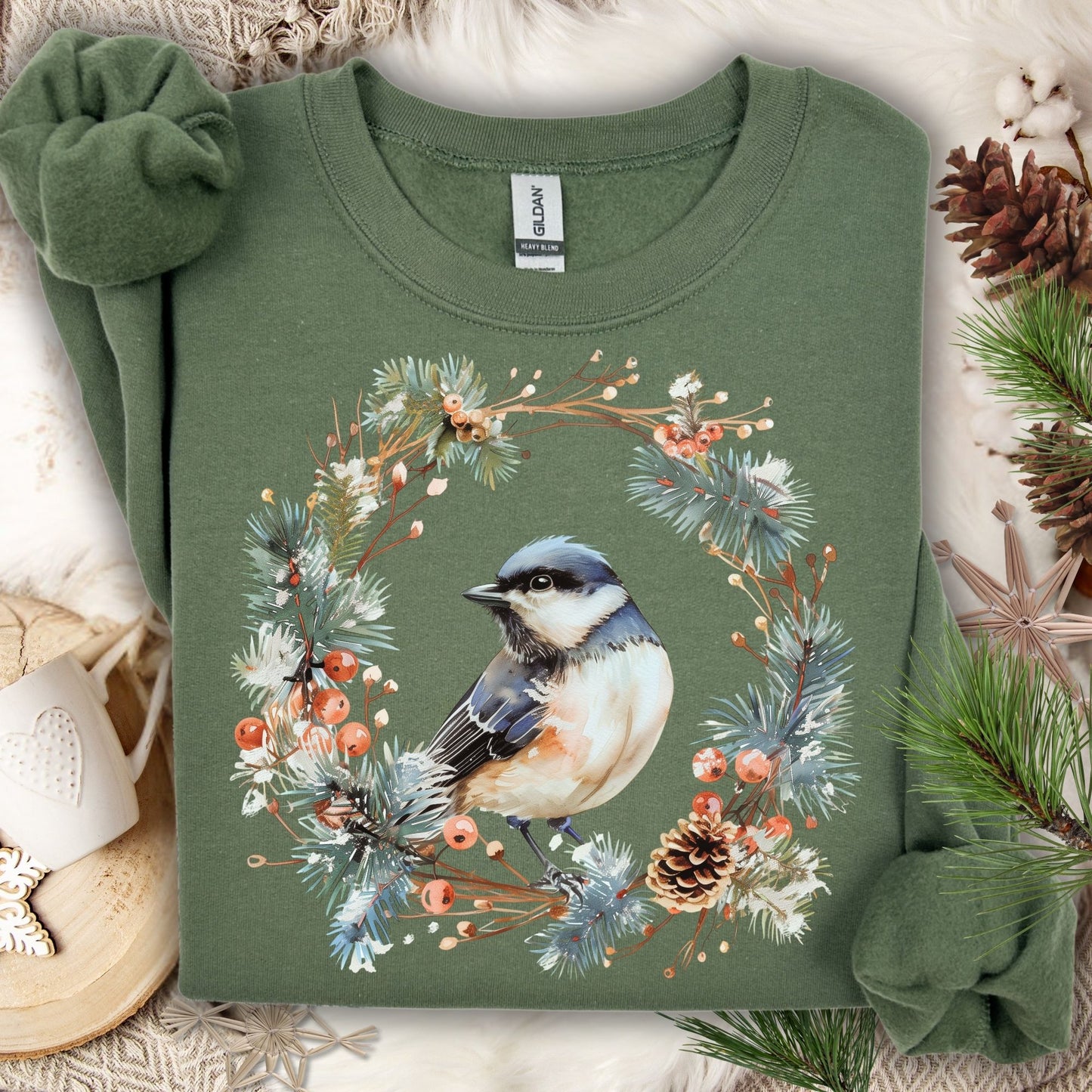 Winter Chickadee in Wreath Sweatshirt