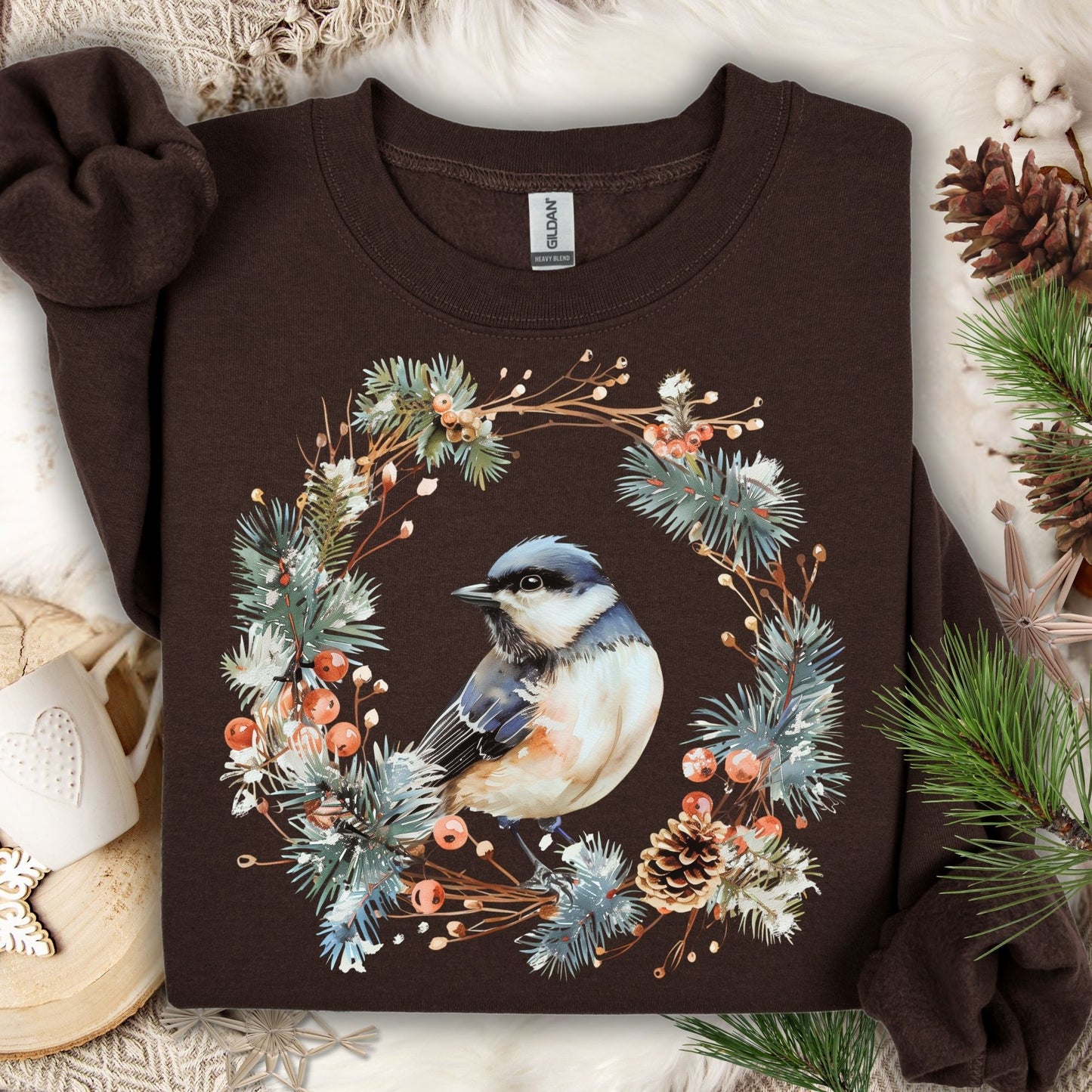 Winter Chickadee in Wreath Sweatshirt