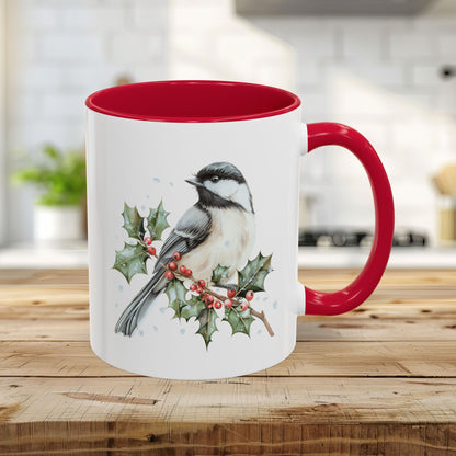 Winter Chickadee on Holly Branch Mug (11/15oz)