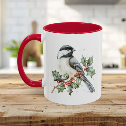 Winter Chickadee on Holly Branch Mug (11/15oz)