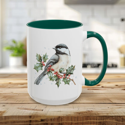 Winter Chickadee on Holly Branch Mug (11/15oz)
