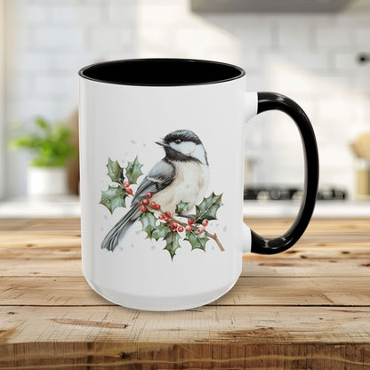 Winter Chickadee on Holly Branch Mug (11/15oz)