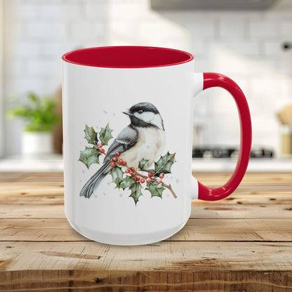 Winter Chickadee on Holly Branch Mug (11/15oz)