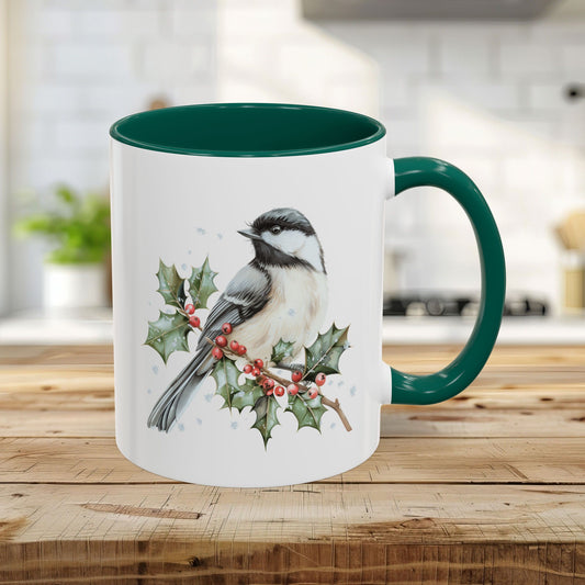 Winter Chickadee on Holly Branch Mug (11/15oz)