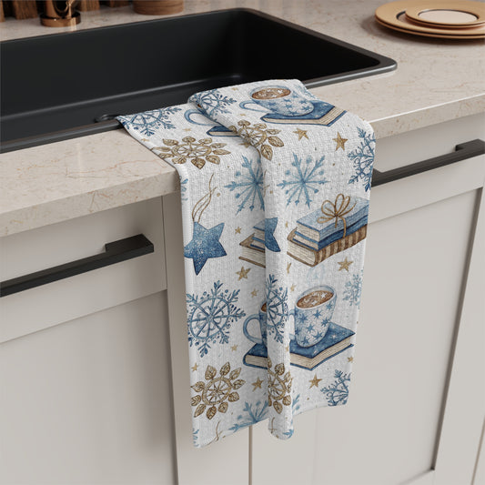Winter Cup of Cocoa & Books Microfiber Kitchen Towel