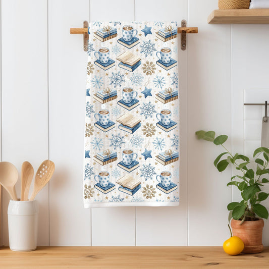 Winter Cup of Cocoa & Books Microfiber Kitchen Towel