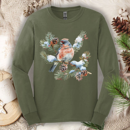 Winter Eastern Bluebird on Evergreen Branch Long Sleeve Tee