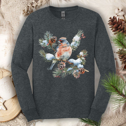 Winter Eastern Bluebird on Evergreen Branch Long Sleeve Tee