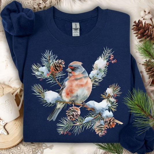 Winter Eastern Bluebird on Snowy Evergreen Sweatshirt