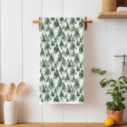 Winter Evergreen Forest Microfiber Tea Towel