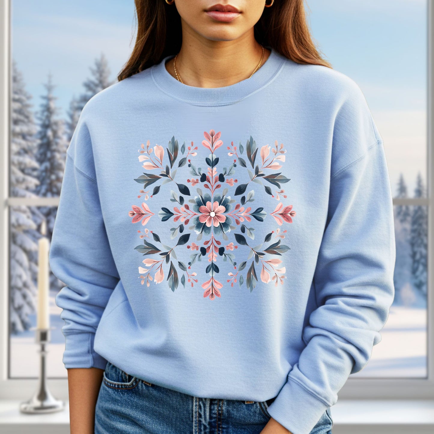 Winter Floral Boho Snowflake Sweatshirt