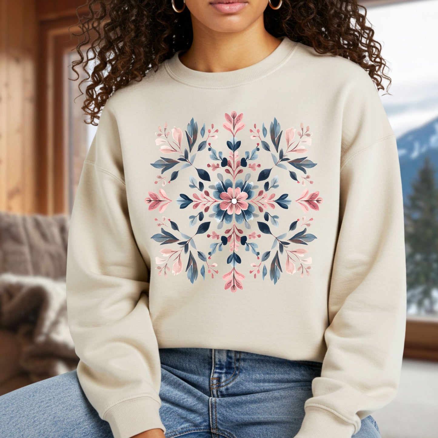 Winter Floral Boho Snowflake Sweatshirt
