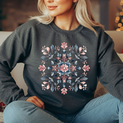 Winter Floral Boho Snowflake Sweatshirt