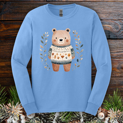 Winter Folk Art Brown Bear Long Sleeve Tee