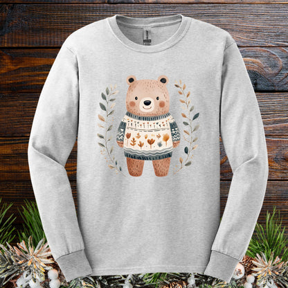 Winter Folk Art Brown Bear Long Sleeve Tee