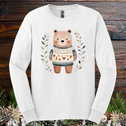 Winter Folk Art Brown Bear Long Sleeve Tee