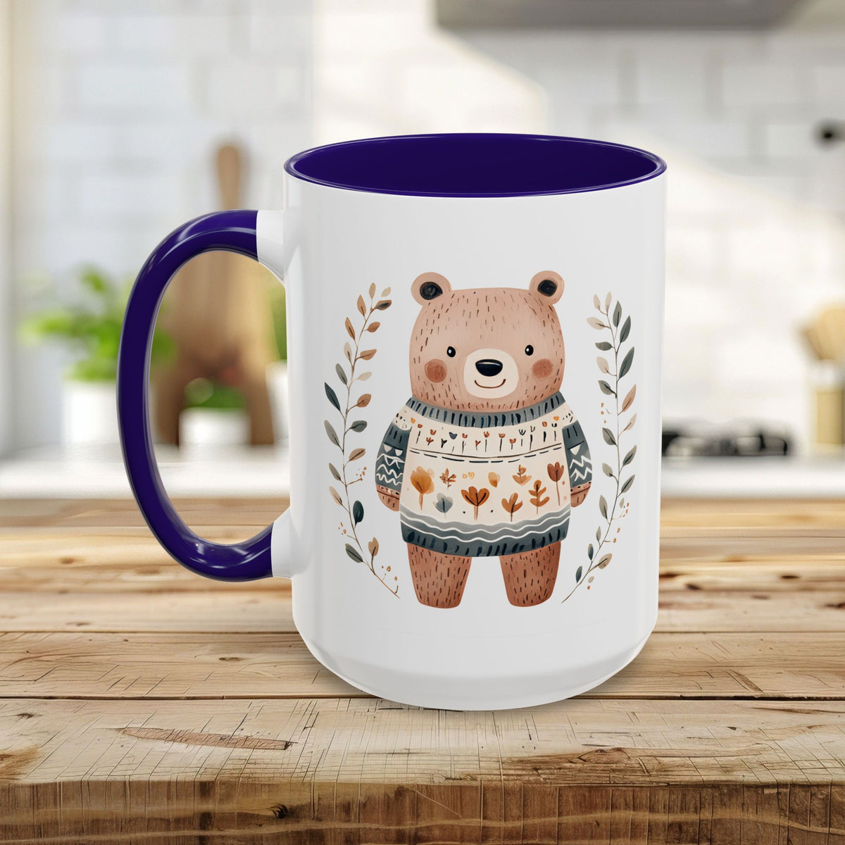 Winter Folk Art Brown Bear Mug (11/15oz)