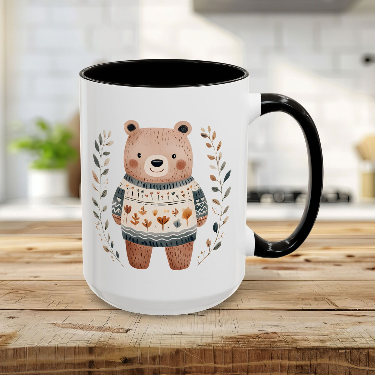 Winter Folk Art Brown Bear Mug (11/15oz)
