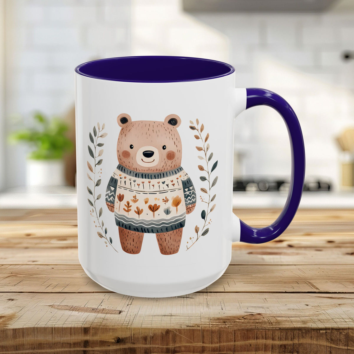 Winter Folk Art Brown Bear Mug (11/15oz)