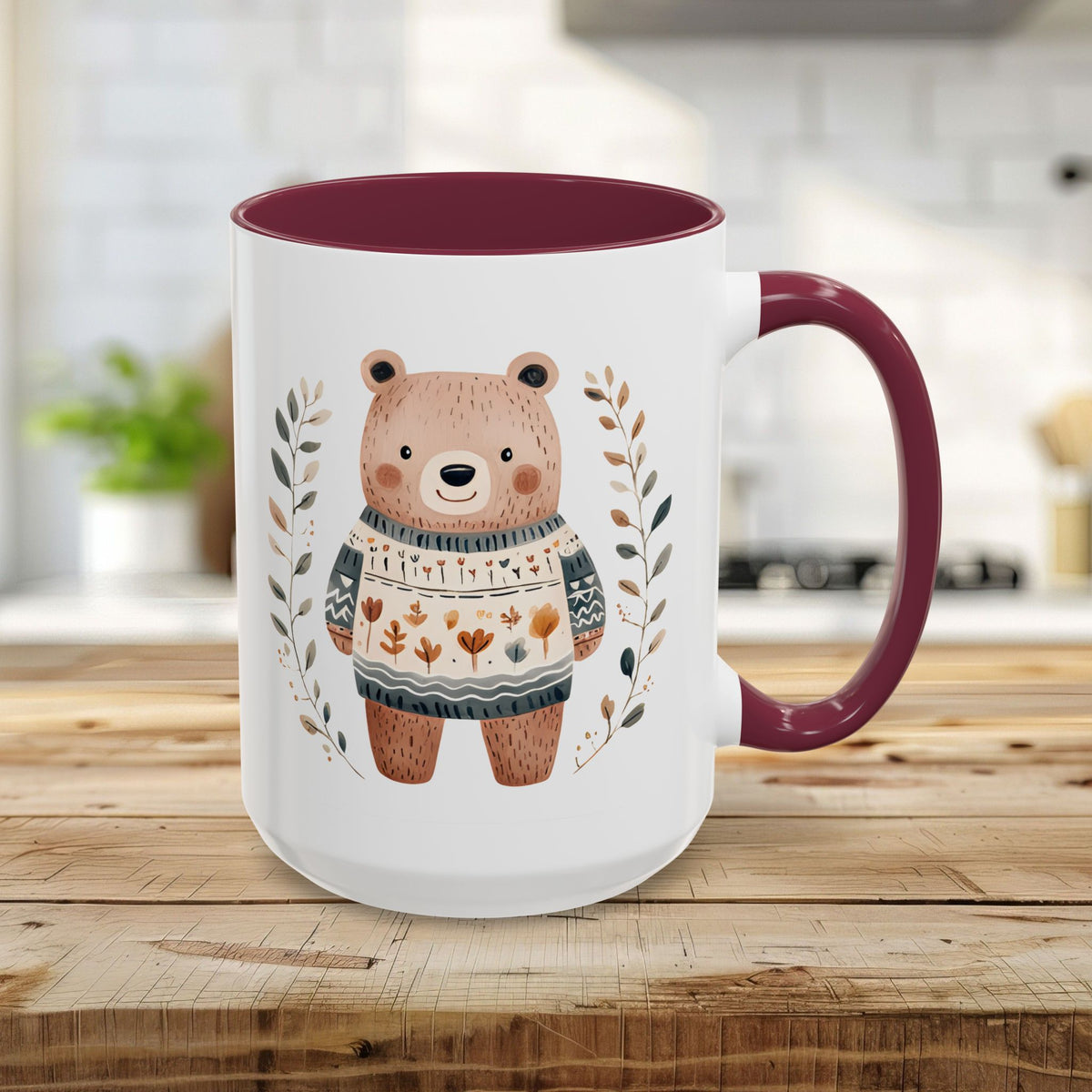 Winter Folk Art Brown Bear Mug (11/15oz)