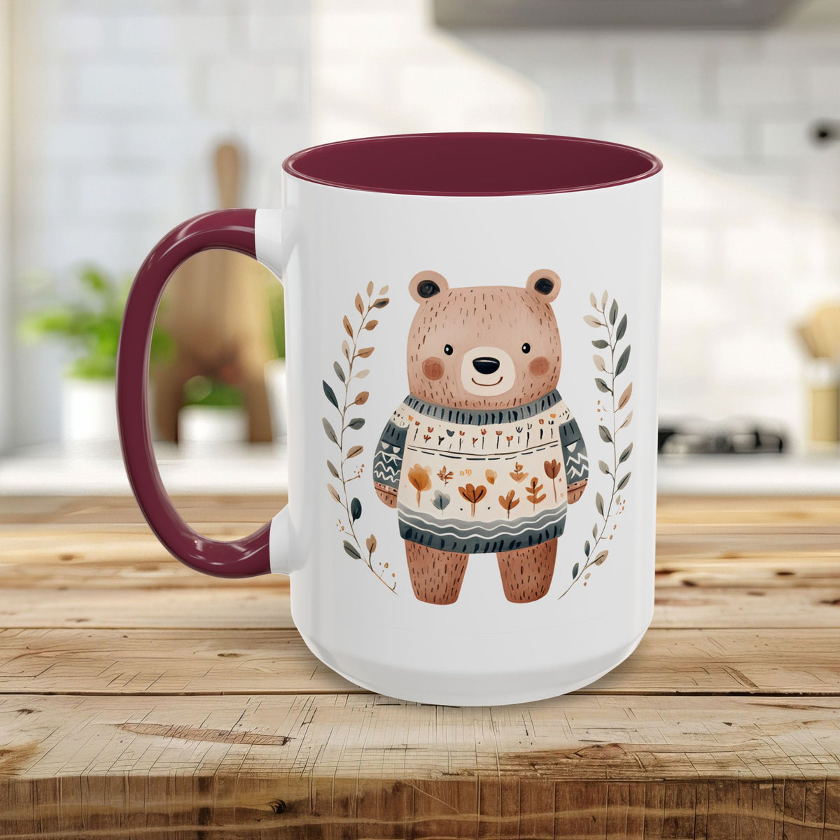 Winter Folk Art Brown Bear Mug (11/15oz)
