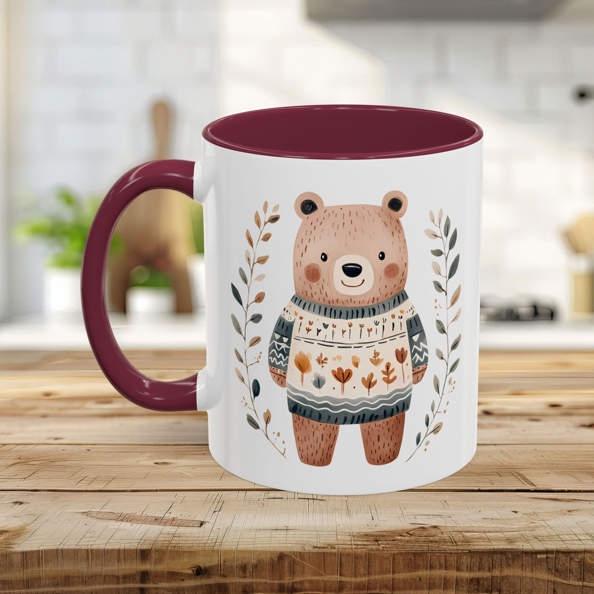 Winter Folk Art Brown Bear Mug (11/15oz)
