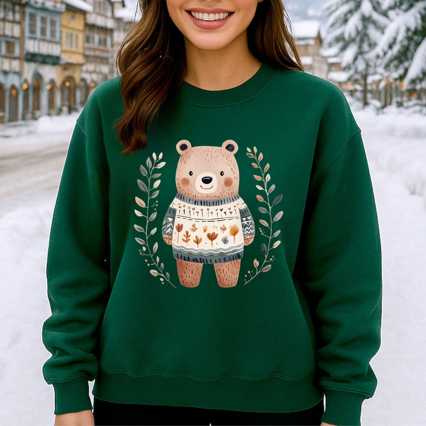 Winter Folk Art Brown Bear Sweatshirt