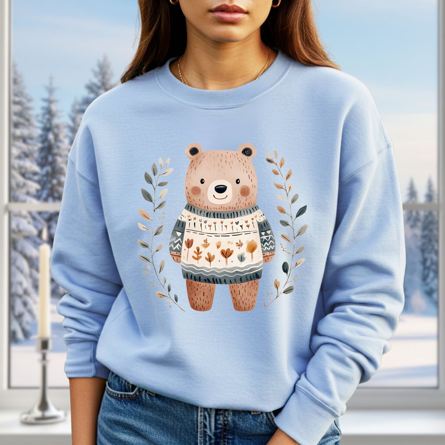 Winter Folk Art Brown Bear Sweatshirt