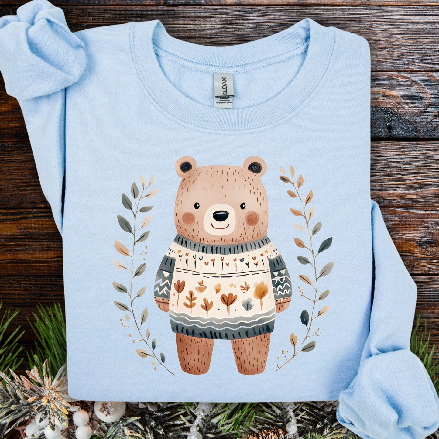 Winter Folk Art Brown Bear Sweatshirt