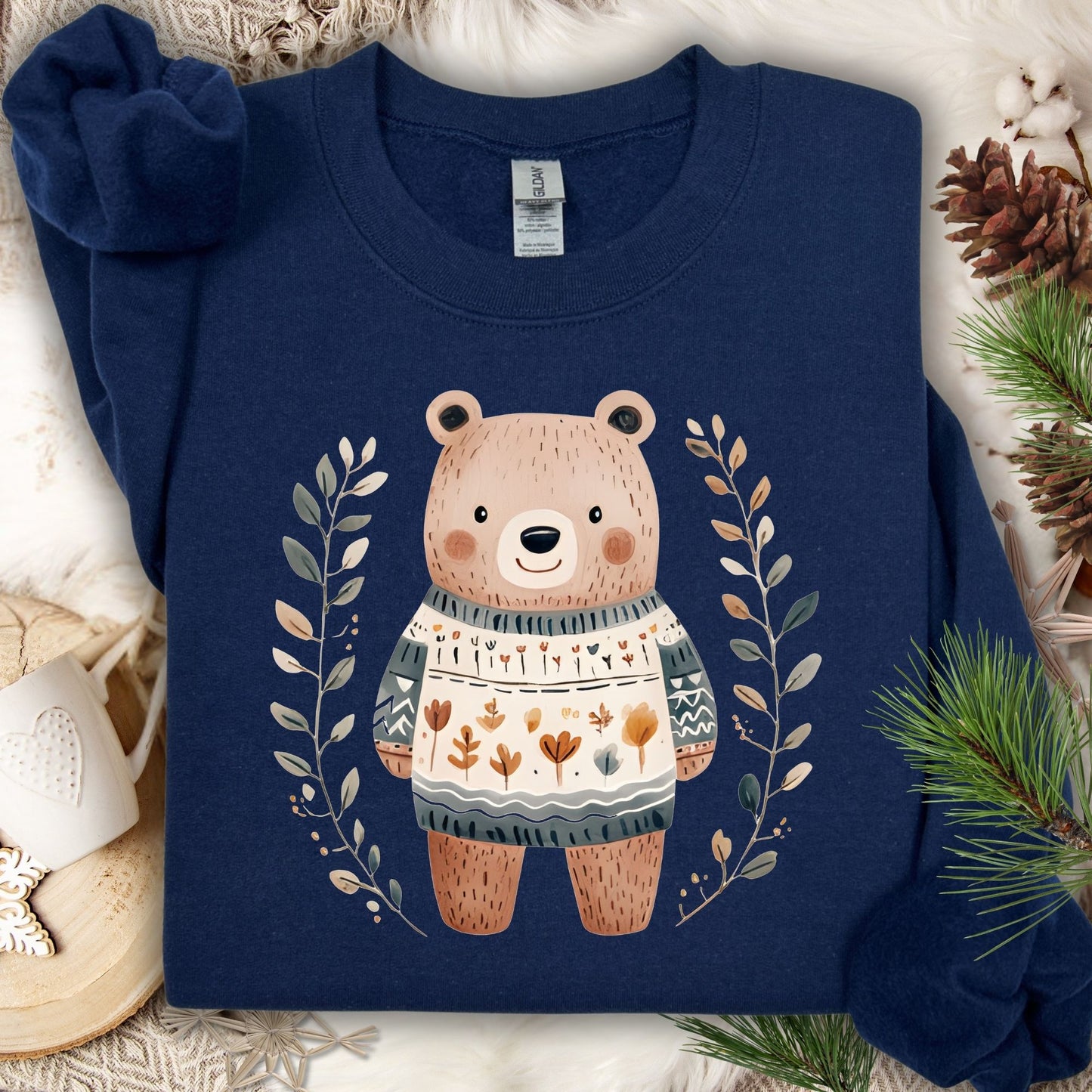 Winter Folk Art Brown Bear Sweatshirt