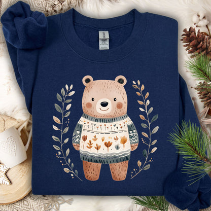 Winter Folk Art Brown Bear Sweatshirt