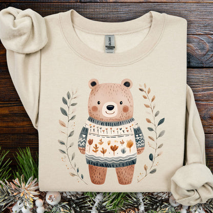 Winter Folk Art Brown Bear Sweatshirt