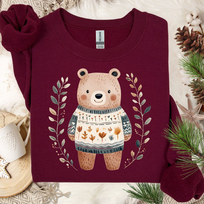 Winter Folk Art Brown Bear Sweatshirt