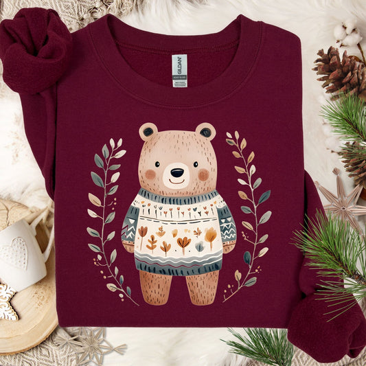 Winter Folk Art Brown Bear Sweatshirt