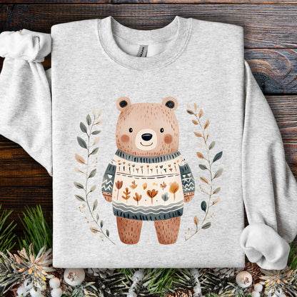 Winter Folk Art Brown Bear Sweatshirt