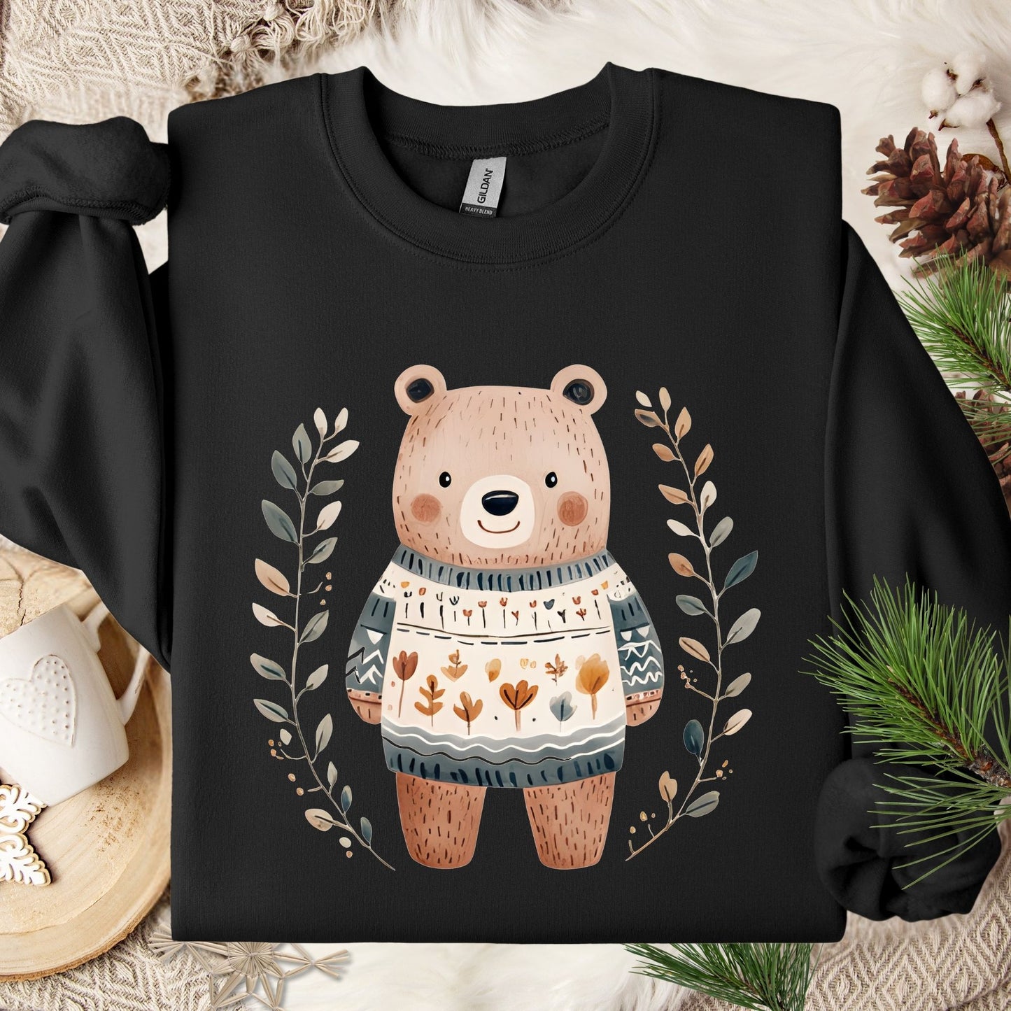 Winter Folk Art Brown Bear Sweatshirt