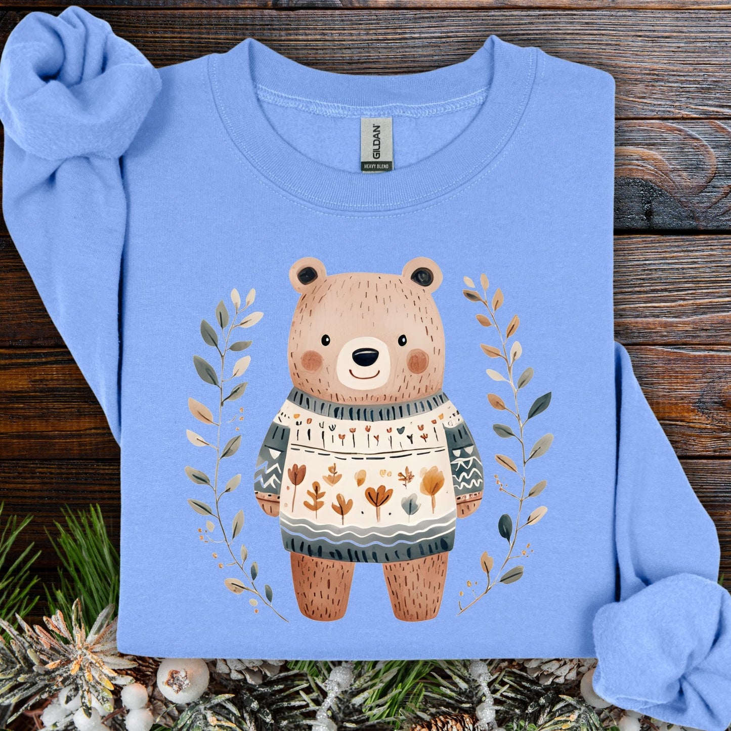 Winter Folk Art Brown Bear Sweatshirt