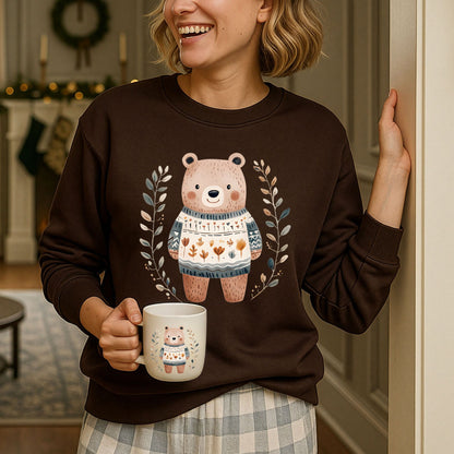 Winter Folk Art Brown Bear Sweatshirt