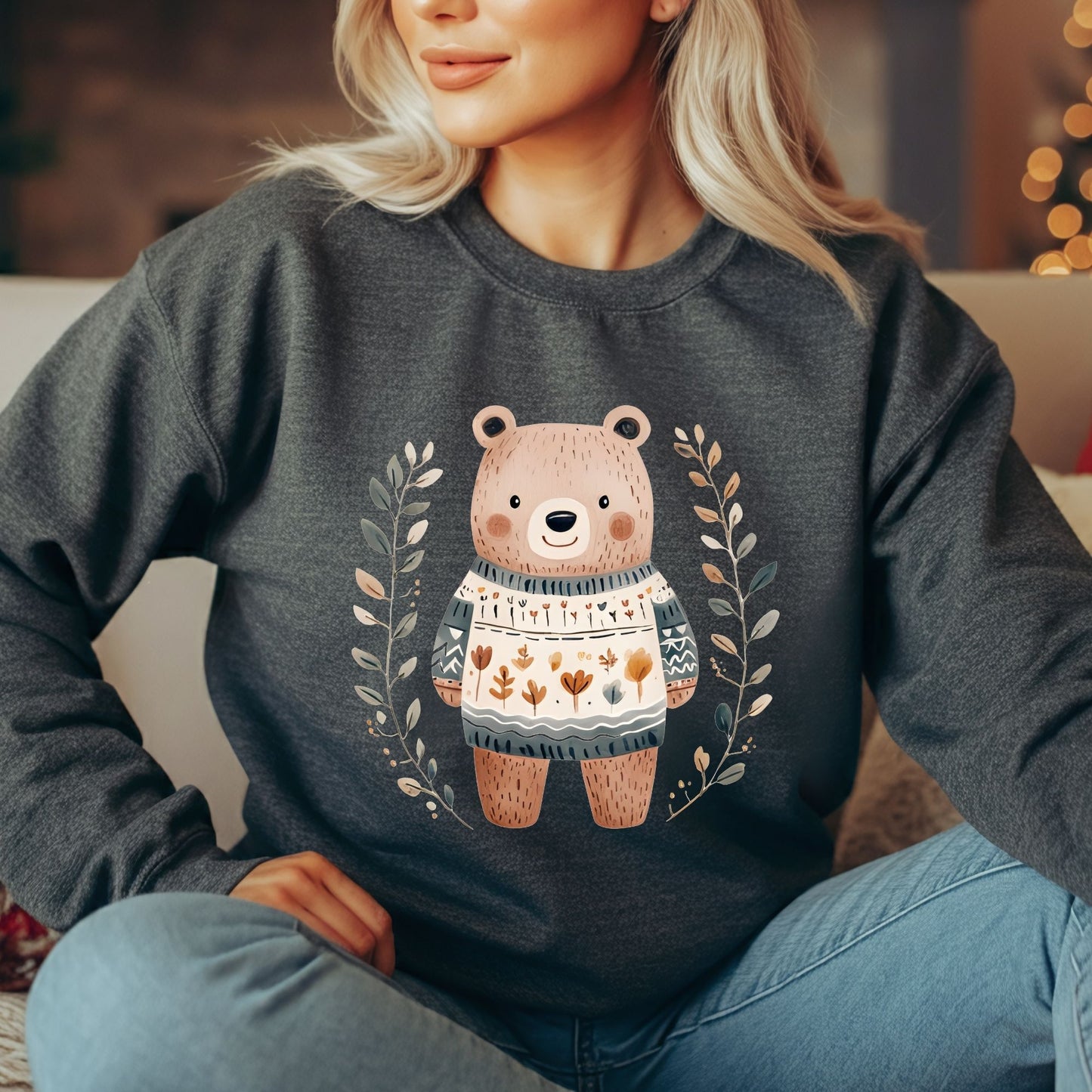 Winter Folk Art Brown Bear Sweatshirt